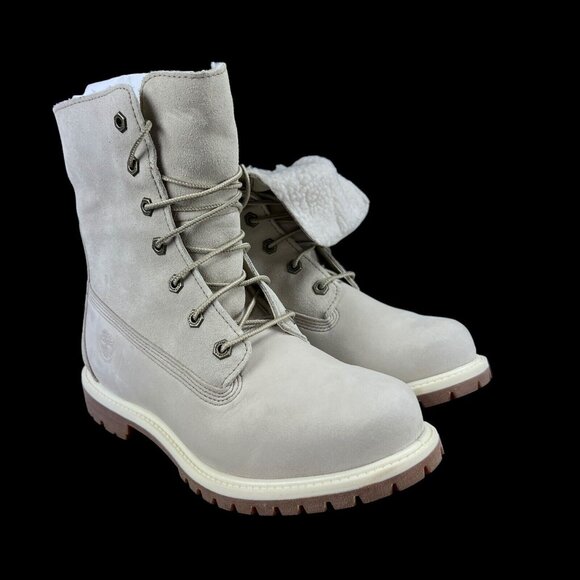 Timberland Authentic WP Fleece Fold Down Natural Nubuck Boots Women's Size 9.5 - Picture 4 of 10